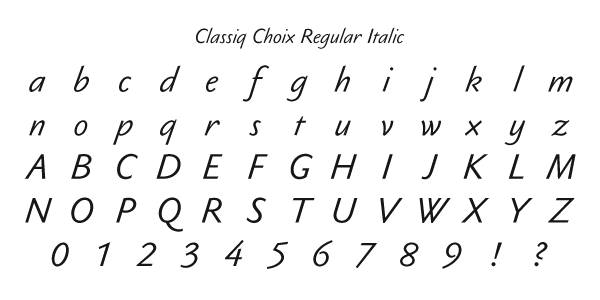 Classiq Choix Regular Italic Specimen