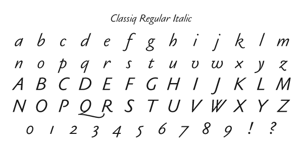 Classiq Regular Italic Specimen