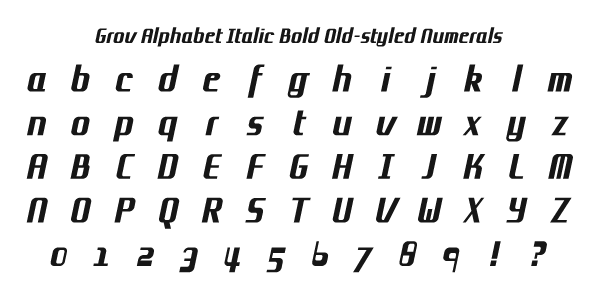 Grov Alphabet Italic Bold Old-styled Numerals Specimen
