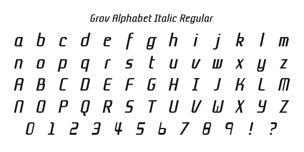 Grov Alphabet Italic Regular Specimen