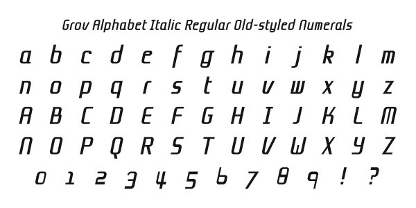 Grov Alphabet Italic Regular Old-styled Numerals Specimen